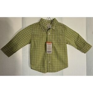 Gymboree Boys Light Green Paid Button Up Shirt  - Size 6-12  Months New With Tag